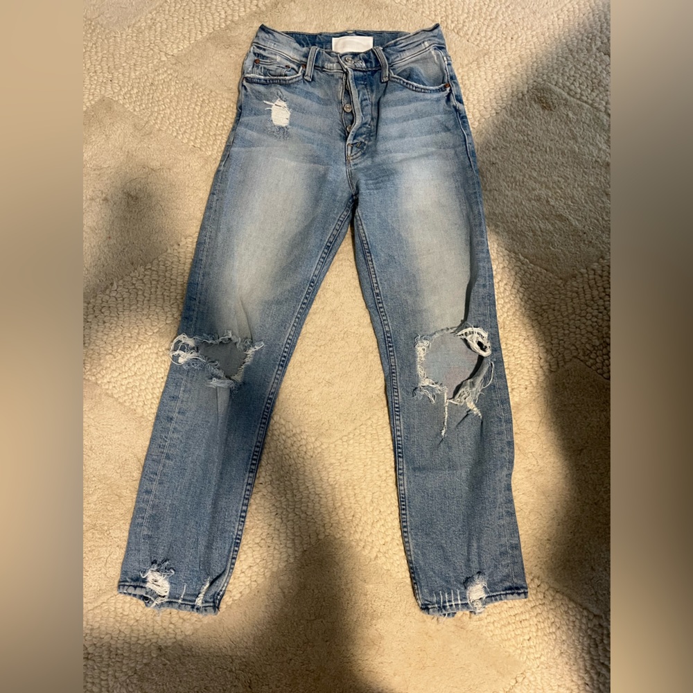 mother denim ripped light wash jeans